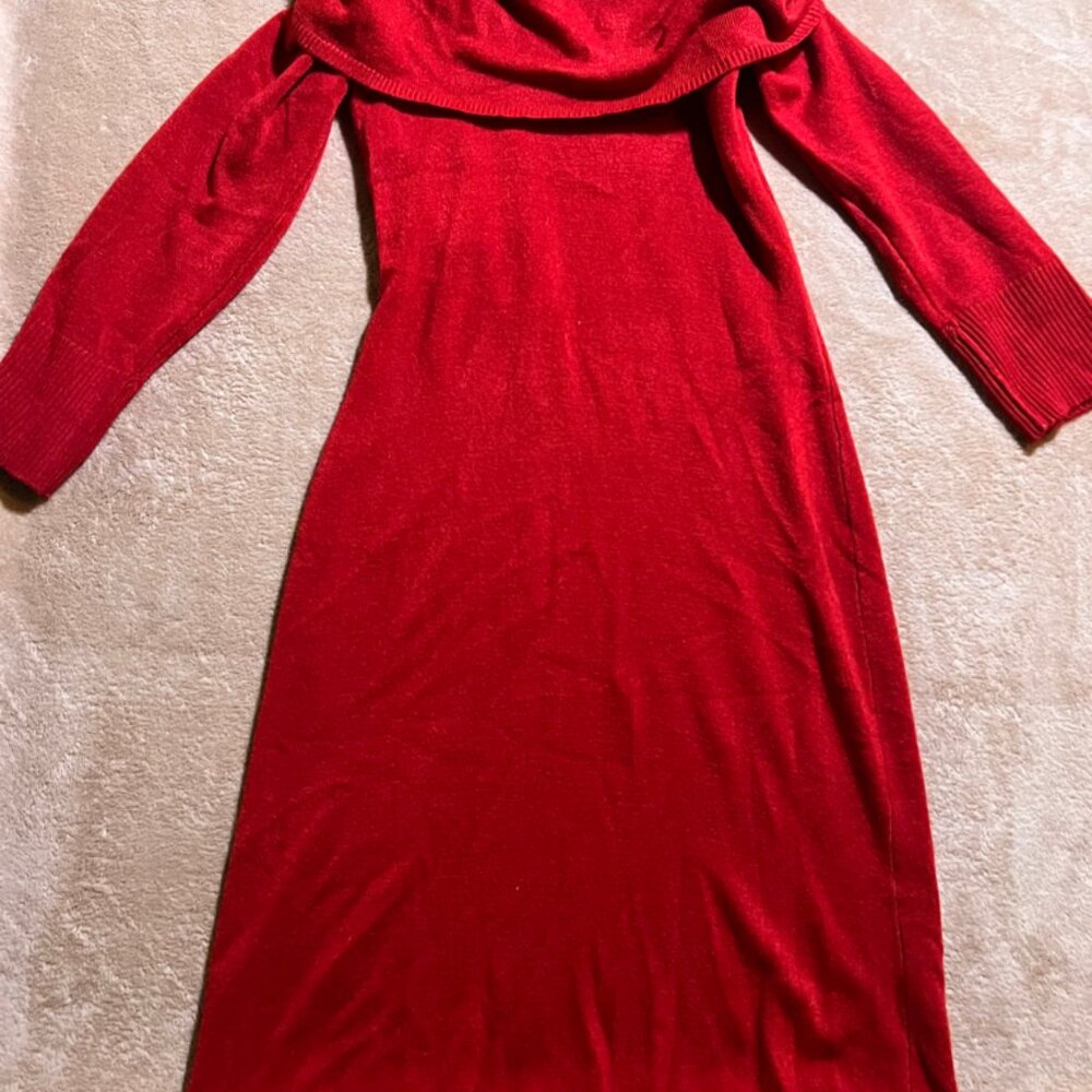 Connection Apparel Women Medium Red Knit Form Fit Stretch Crowl Neck Dress